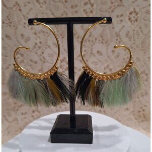 EUC Gas Bijoux “Buzios” 24K Gold-Plated Feathers Statement Earrings — Handcrafte